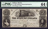 Marion, IN, 1853 $2, Ohio, Indiana & Illinois Rail Road Co., PMG-64 EPQ